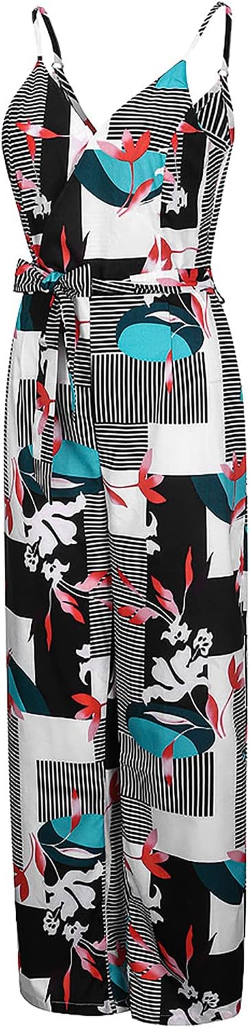 Rompers Jumpsuits for Women Elegant Fashion Wide Leg Pants Polka Striped Printed Sleeveless Sling Jumpsuits,Black