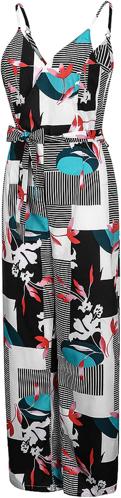 Rompers Jumpsuits for Women Elegant Fashion Wide Leg Pants Polka Striped Printed Sleeveless Sling Jumpsuits,Black