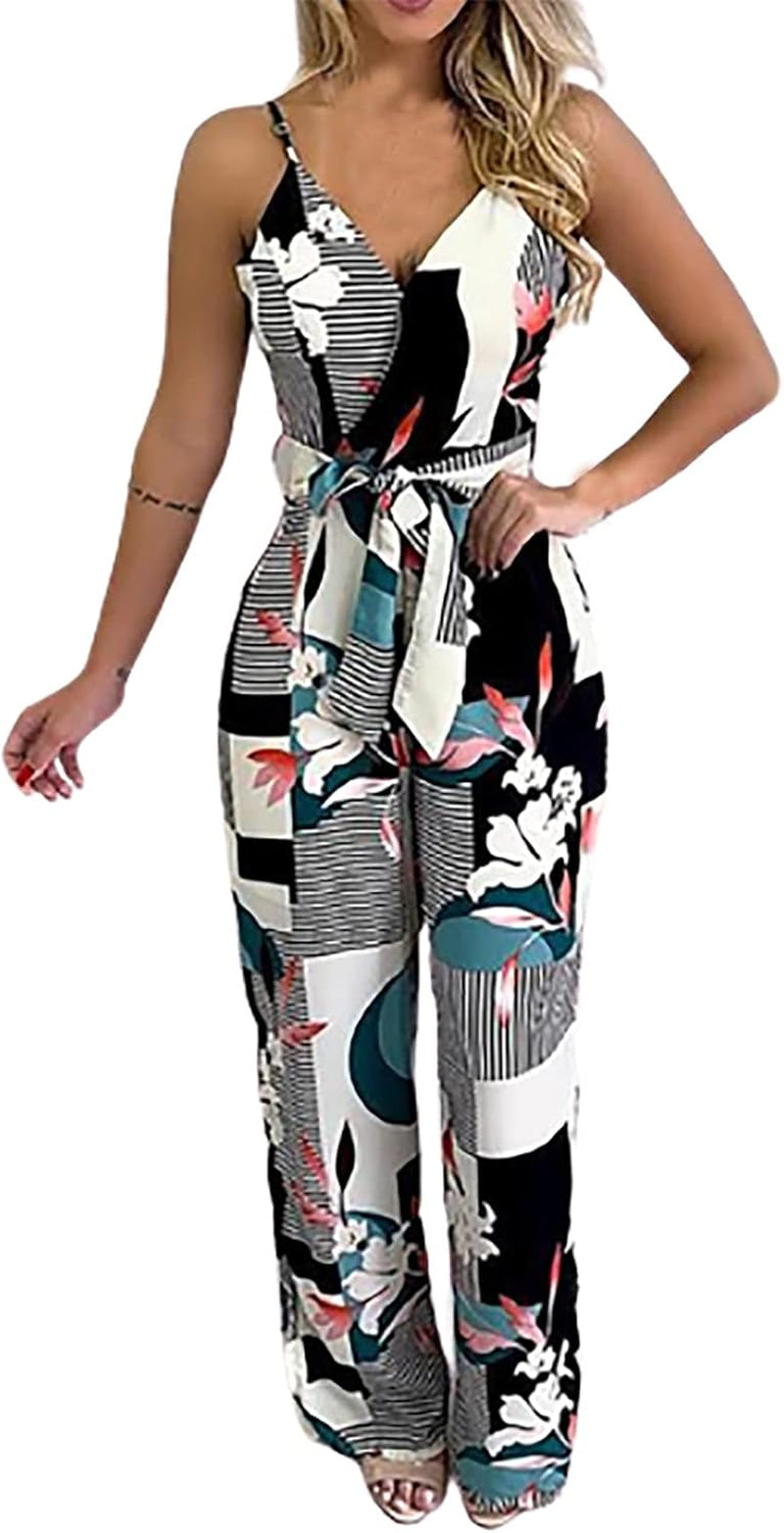 Rompers Jumpsuits for Women Elegant Fashion Wide Leg Pants Polka Striped Printed Sleeveless Sling Jumpsuits,Black