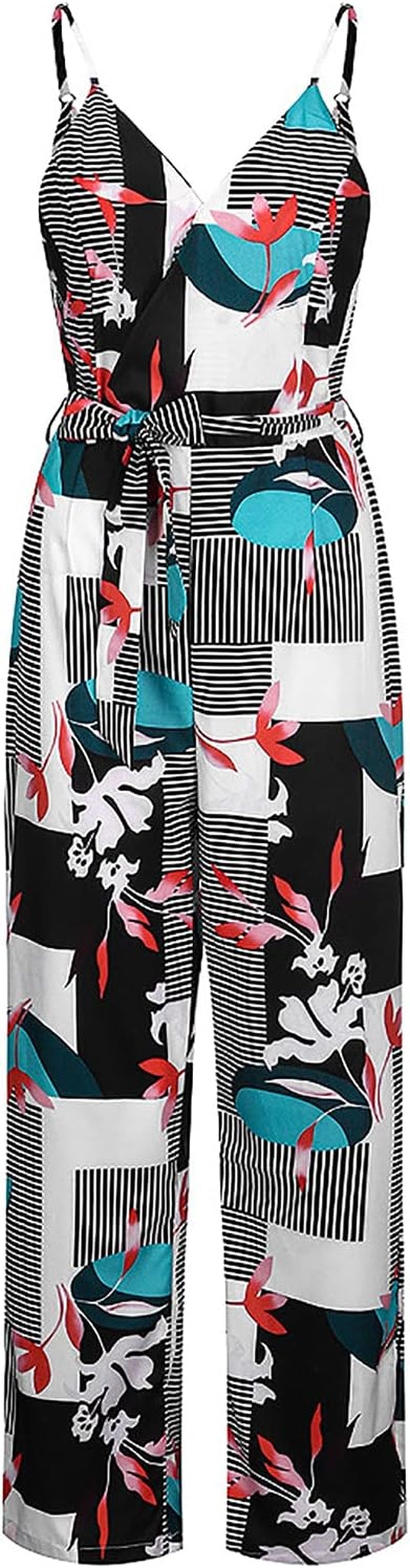 Rompers Jumpsuits for Women Elegant Fashion Wide Leg Pants Polka Striped Printed Sleeveless Sling Jumpsuits,Black